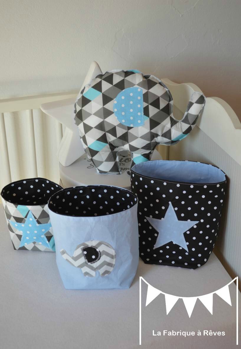 Décoration chambre enfant bébé bleu gris noir éléphant formes ...