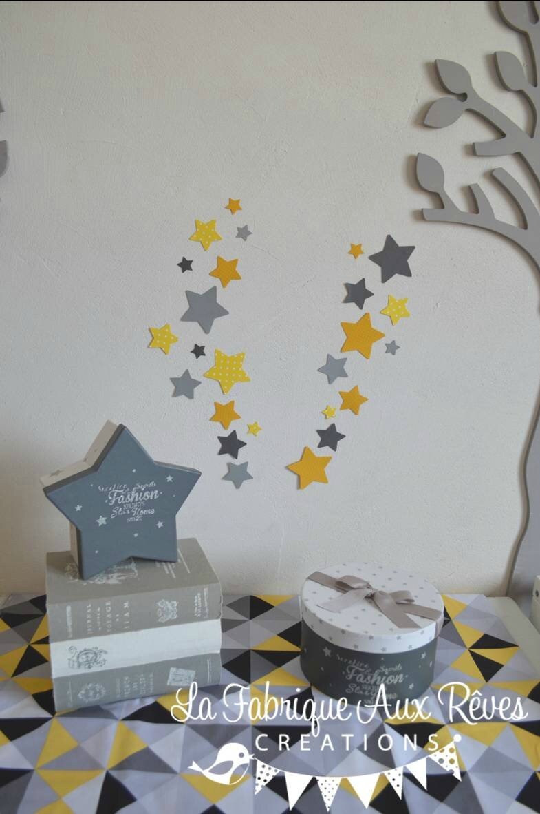 Lot stickers étoiles jaune citron moutarde soleil gris foncé gris ...