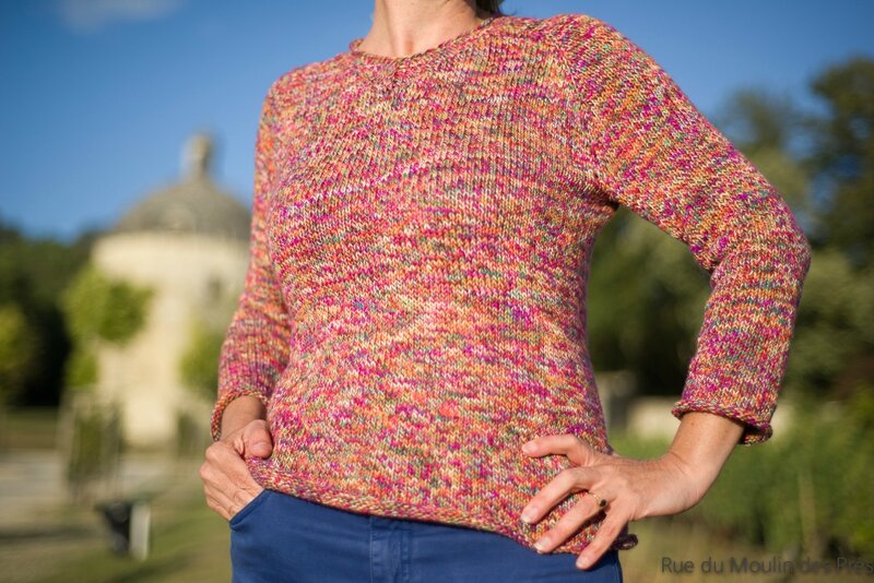 Simple Summer Tweed Top Down V neck 01_-3