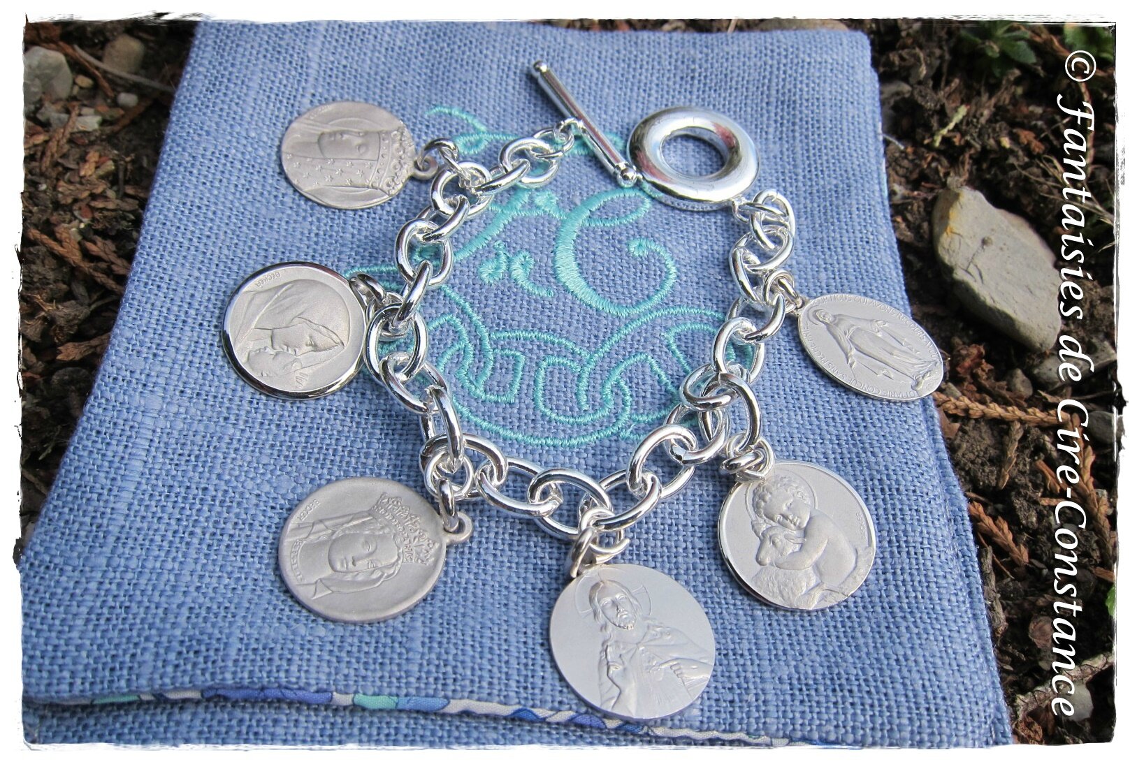 bracelet argent massif médailles argent,2