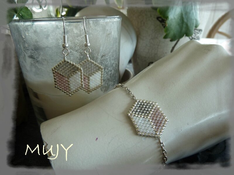 bracelet fin gris rose+ BO