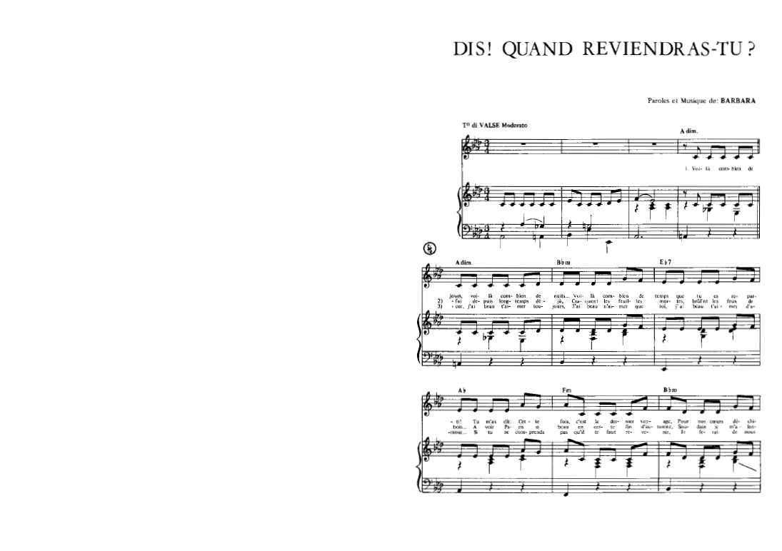 partition piano barbara dis quand reviendras tu