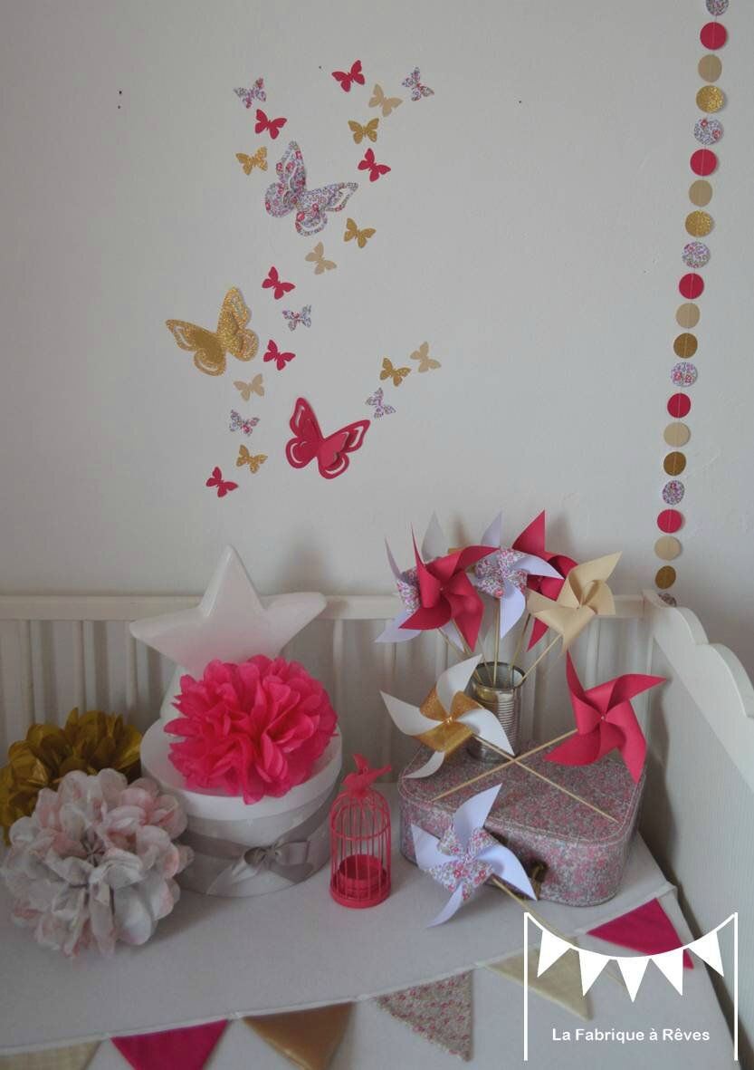 Décoration chambre bébé fille enfant liberty héloise fuchsia rose ...