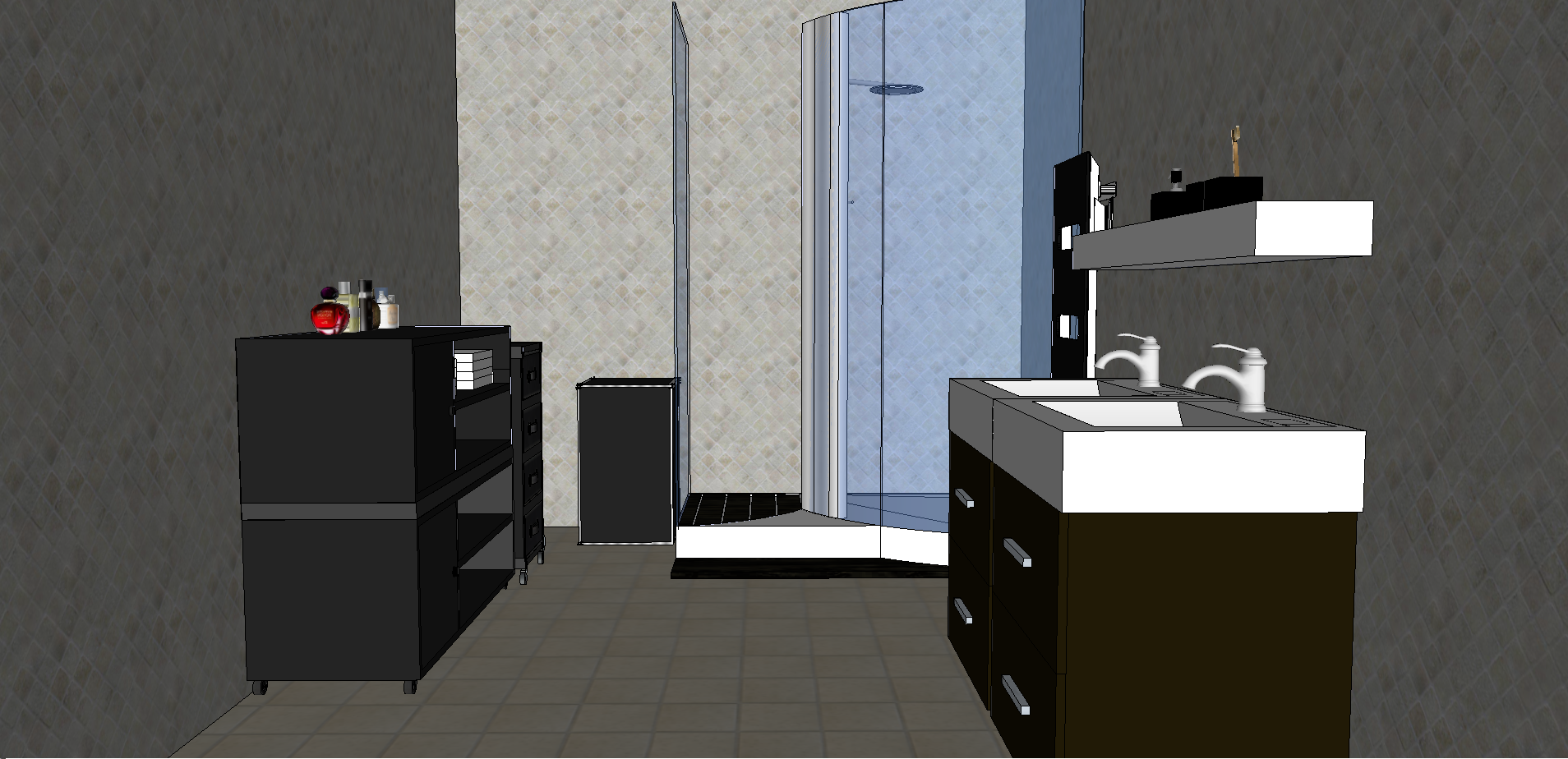Decoration n°5 salle de bain noire et blanche. onandylong