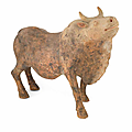 A rare large painted pottery model of an ox, Tang dynasty