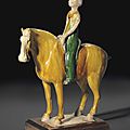 A sancai-glazed pottery figure of an equestrienne, Tang dynasty (AD 618-907)