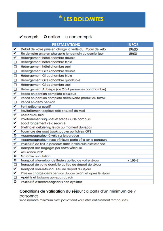 PRESTATATIONS LES DOLOMITES