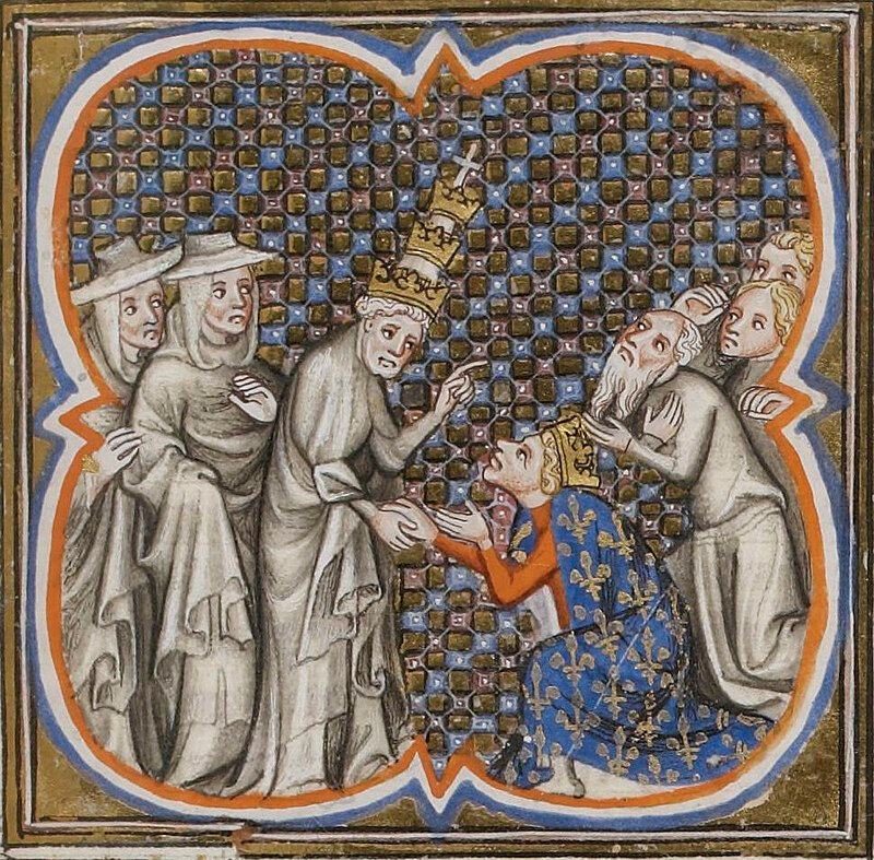 Entrevue de Saint Louis et du pape Innocent IV, Grandes Chroniques de France de Charles V, BNF, Fr