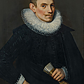 École flamande, 1623, portrait d'un homme âgé de 25 ans en habit noir avec fraise de dentelle