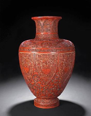 A_fine_red__black_and_yellow_carved_lacquer_baluster_vase1