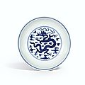 A blue and white 'dragon' dish, zhiyuantang zhi mark, qing dynasty, qianlong period (1736-1795)