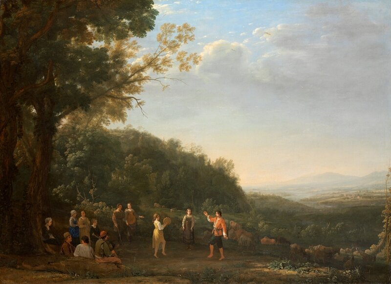 A_Panoramic_Landscape_at_Dusk_with_Rustic_Dancers