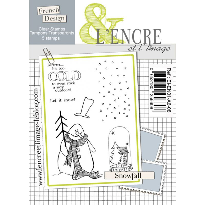 6-tampons-transparents-a6-l-encre-et-l-image-snowfall-textes-anglais