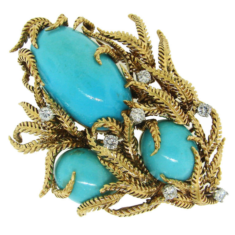 David Webb, Diamond, Turquoise & Yellow Gold Fantasy Brooch. USA. Circa ...