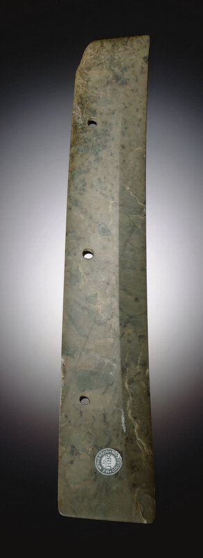 A mottled jade blade, Neolithic period, Qijia culture, circa 2050-1700 BC