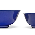 Two blue-glazed bowls, guangxu six-character marks in underglaze blue and of the period (1875-1908)