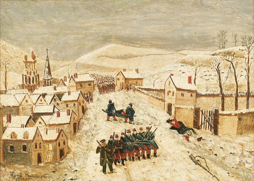 Rousseau, paysage d'hiver avec scène de la guerre de 1870 (1877)