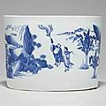 A large blue and white brush pot or censer. transitional period, circa 1640