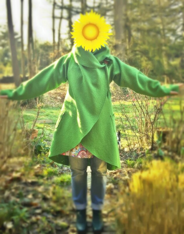 manteau vert fleur