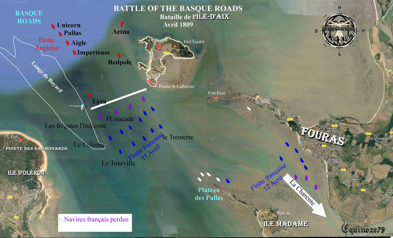 Napoléon Carte des Brûlots - Battle of the basques - Bataille de l'Ile d'Aix avril 1809