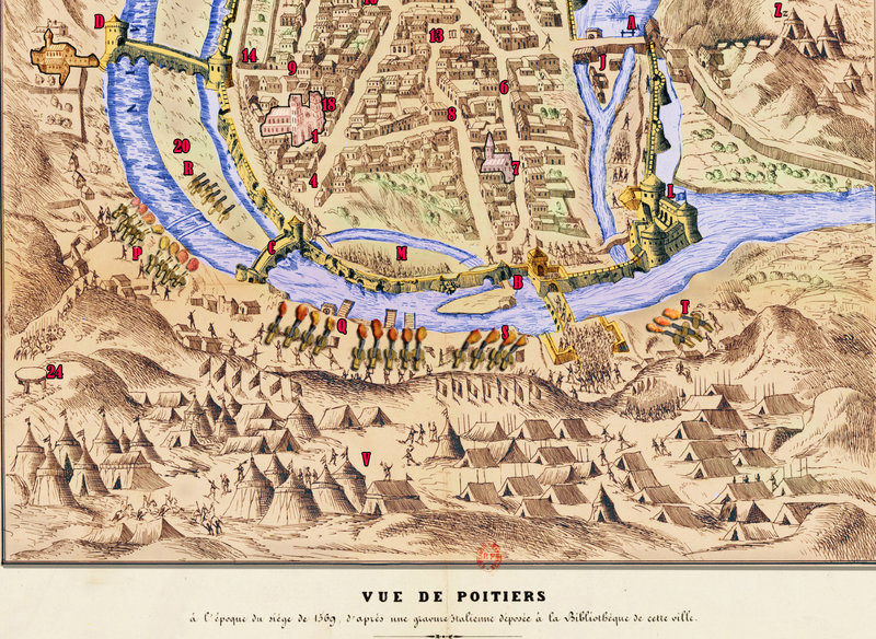 Plan du siège de Poitiers par l'amiral Gaspard de Coligny en 1569, d’après une gravure Italienne et déroulé (Voyage au temps ) 2