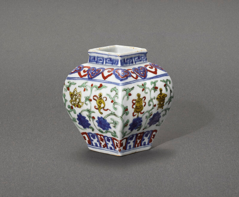A wucai 'Baxijian and lotus' jar, Mark and period of Jiajing (1522-1566)