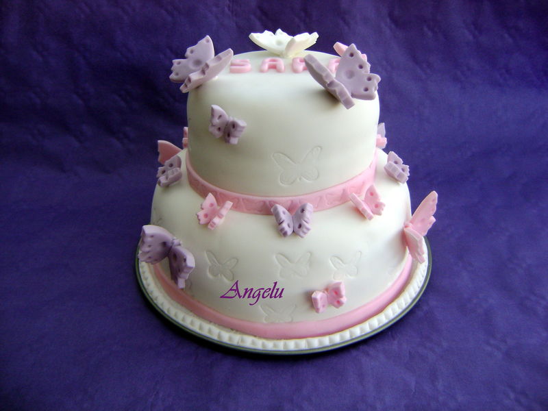 Gâteau cake design décoration fleur et papillon en pâte à sucre