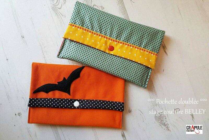 Création pochette à rabat doublée bouton pression stage couture vacances à Belley chez CrApule FActOry