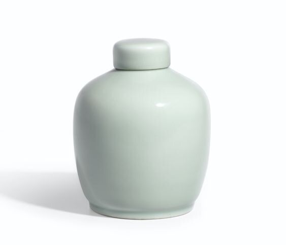 A superb celadon-glazed ovoid jar and cover, Mark and period of Yongzheng (1723-1735)