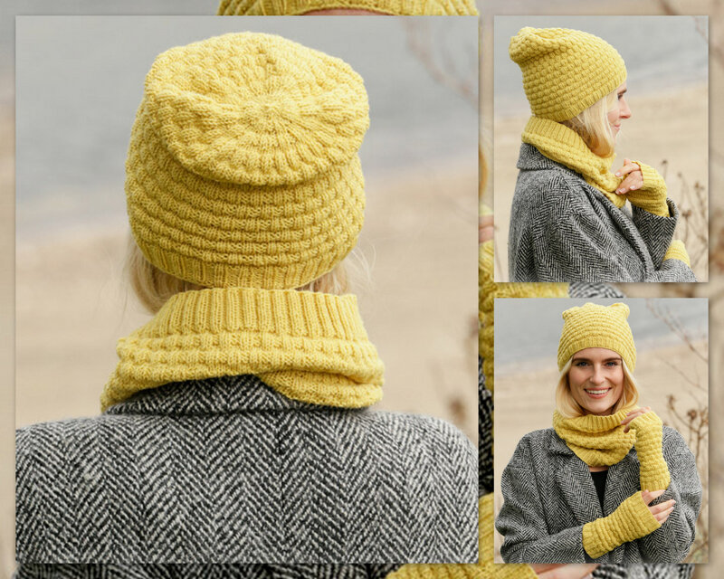ENSEMBLE DROPS BONNET SNOOD MITAINES