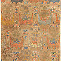 An imperial chestnut-ground silk 'bats and shou symbols' brocade rectangular panel, wanli period (1573-1620)