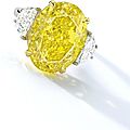 Important fancy vivid yellow diamond and diamond ring