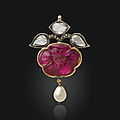 An antique ruby, diamond and pearl pendant, early to mid 18th century