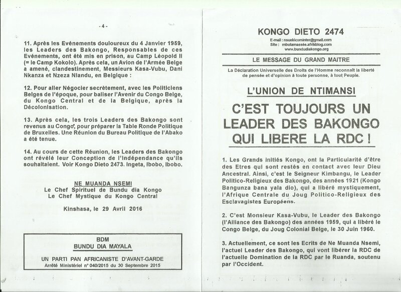 C'EST TOUJOURS UN LEADER DES BAKONGO QUI LIBERE LA RDC a