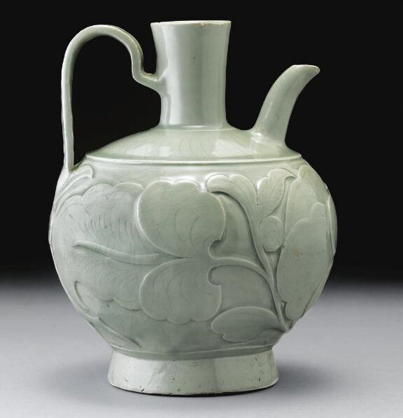 A rare early 'Yaozhou' relief-carved globular ewer, Five Dynasties-Northern Song Dynasty (907-1127)2 (2)