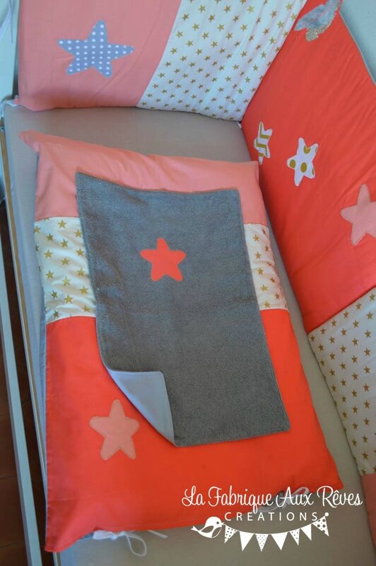 housse matelas à langer corail abricot doré crème gris