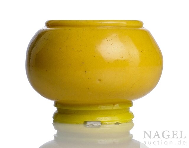 A good yellow Beijing glass brush washer, incised Qianlong four-character mark and probably of the period