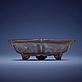A very rare 'number six' jun tripod narcissus bowl, yuan-ming dynasty, 14th century