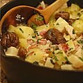 Cocotte de celeri rave, pommes de terre, marrons, poulet, lardons & lait de coco