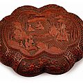 Boîte de forme polylobée en laque rouge sculpté de pékin. chine, époque qianlong. 