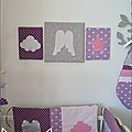 triptyque tableau décoratif chambre enfant bébé fille ange étoile parme violet rose gris