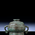 A bronze food vessel and cover, gui, western zhou dynasty (circa 1100-771 bc)