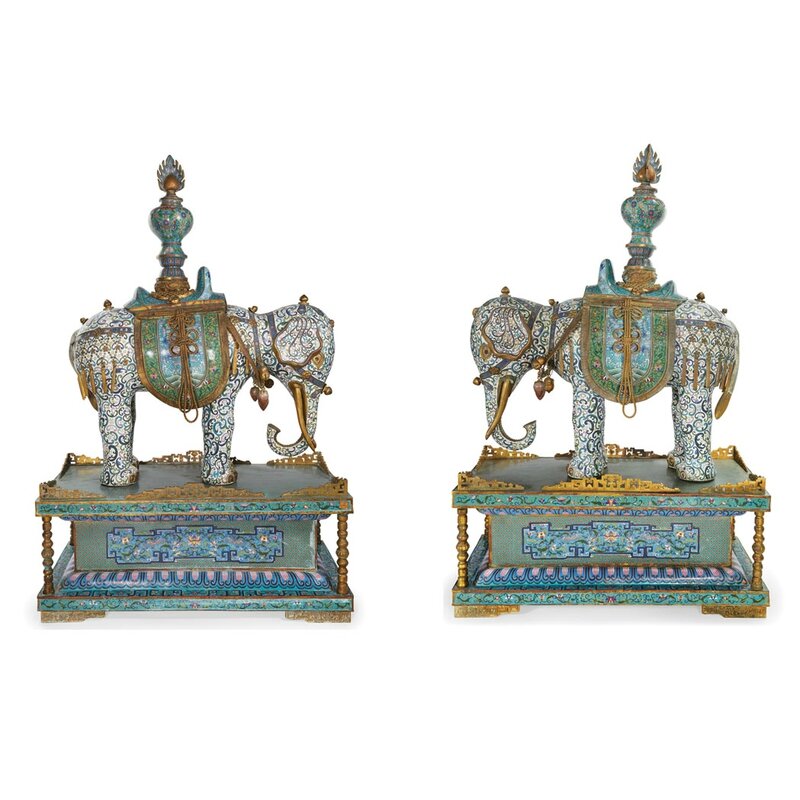 Pair of Massive Chinese Cloisonne Elephants1