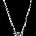 Aquamarine, diamond, 18k white gold necklace
