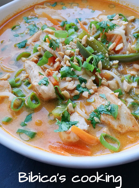 Soupe thaï au poulet gros plan