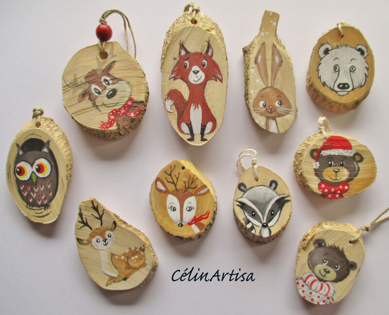 Animaux (suspensions rondelles de buis)