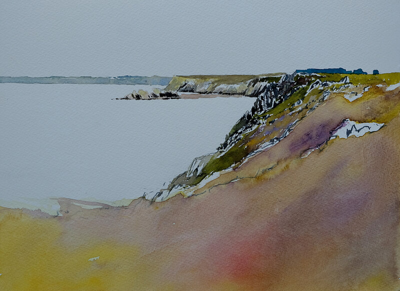 pointe de dinan fin d'après midi, aquarelle, aout 2018