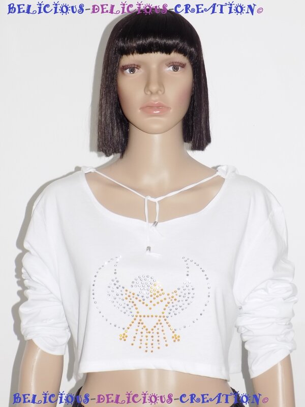 white hoody with motif eagle en diamante femme d
