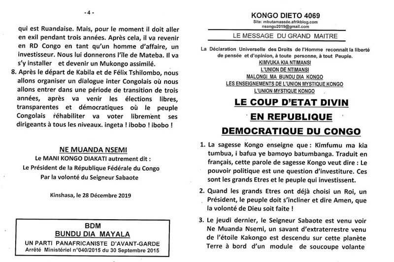 LE COUP D'ETAT DIVIN EN REPUBLIQUE DEMOCRATIQUE DU CONGO a