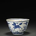 A small blue and white deep bowl, Jiajing six-character mark and of the period. Photo Bonhams.